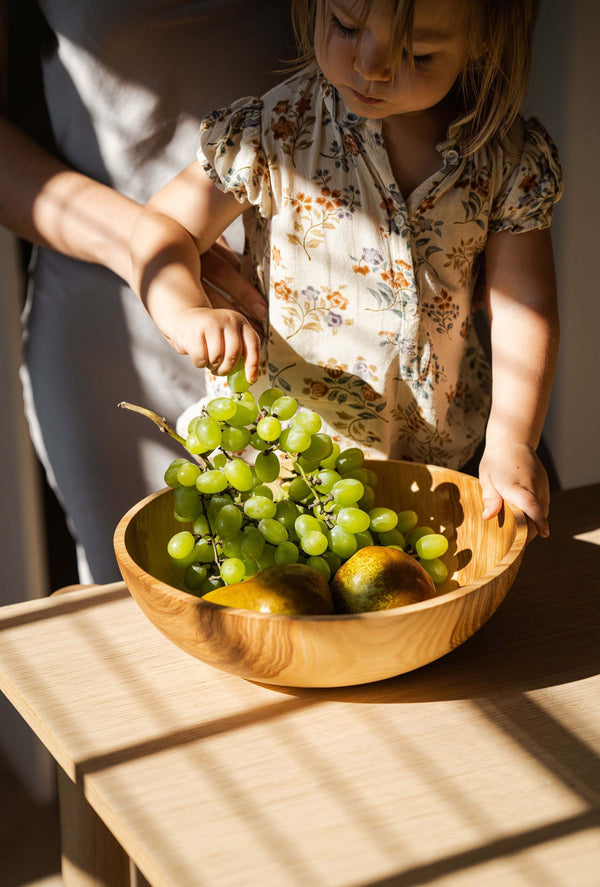 Hand-Carved Wood Nesting Bowl Set — scale reference and proportion detail