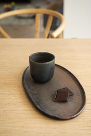 Reactive Glaze Oval Stoneware Platter — back and side profile detail