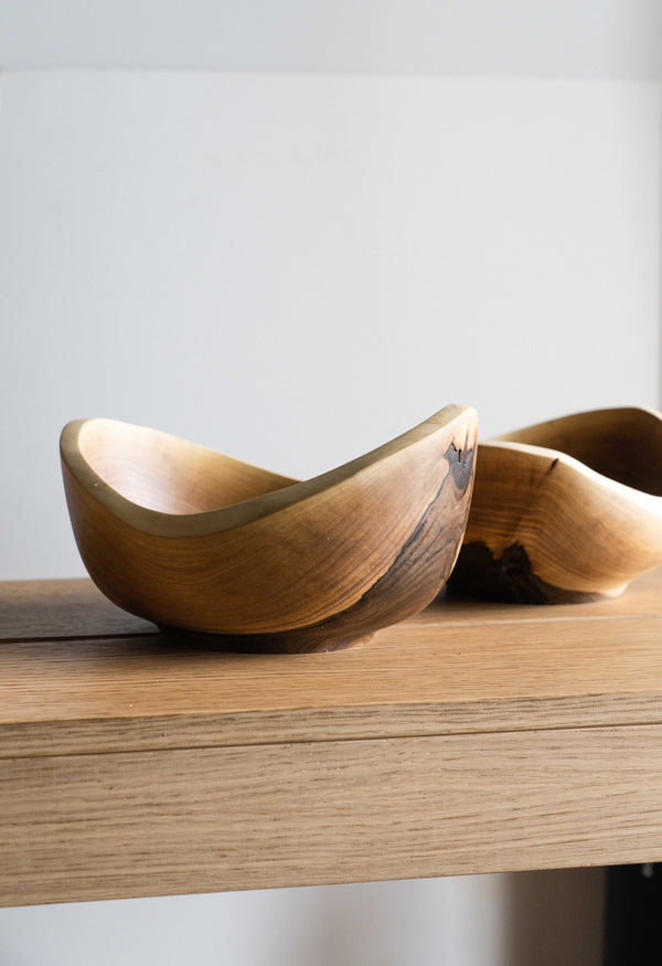 Hand-Carved Walnut Wood Bowl — interior bowl detail showing depth and grain