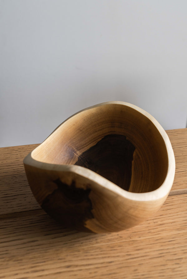Hand-Carved Walnut Wood Bowl — scale reference and proportion detail