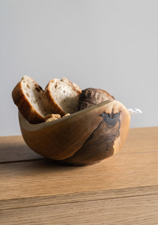 Close-up of material and construction detail — Hand-Carved Walnut Wood Bowl
