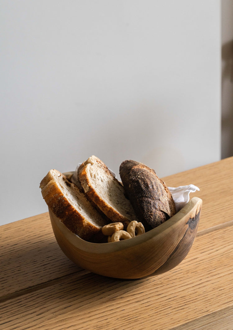 Hand-Carved Walnut Wood Bowl