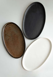 Reactive Glaze Oval Stoneware Platter — detail of finish and surface variation