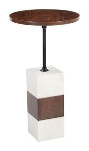 Close-up of marble veining and polished surface detail — Marble and Mango Wood Round Side Table