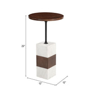 Marble and Mango Wood Round Side Table — back and side profile detail