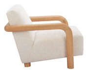 Close-up of material and construction detail — Boucle Upholstered Wood-Arm Accent Chair