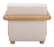 Boucle Upholstered Wood-Arm Accent Chair — back and side profile detail