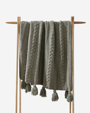 Cable-Knit Pom Pom Throw Blanket