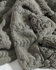 Cable-Knit Pom Pom Throw Blanket
