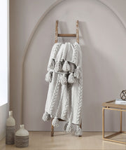 Cable-Knit Pom Pom Throw Blanket