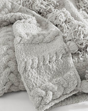 Cable-Knit Pom Pom Throw Blanket