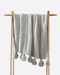 Cable-Knit Pom Pom Throw Blanket