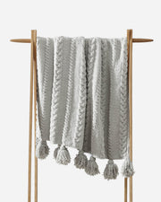 Cable-Knit Pom Pom Throw Blanket