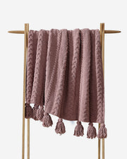 Cable-Knit Pom Pom Throw Blanket