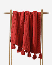Cable-Knit Pom Pom Throw Blanket