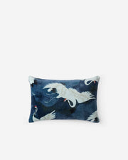 Crane Print Velvet Lumbar Pillow