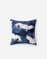 Crane Print Cotton Throw Pillow