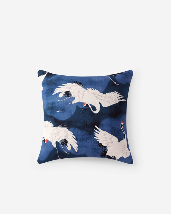 Crane Print Cotton Throw Pillow