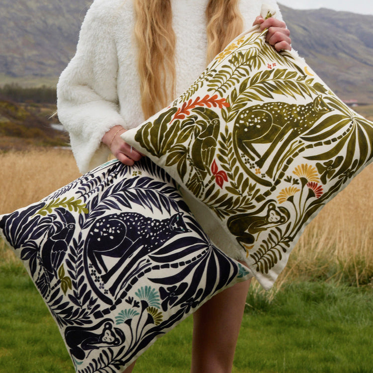 Cotton Wildlife Print Throw Pillow