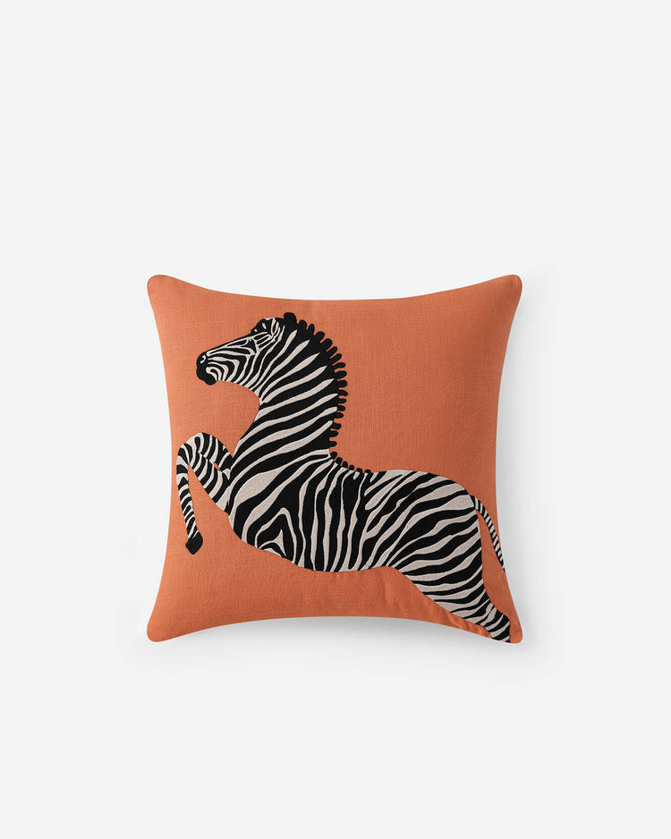Embroidered Zebra Motif Throw Pillow