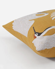 Crane Embroidered Linen-Weave Throw Pillow