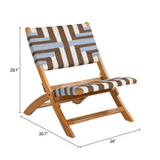 Woven Strap Acacia Folding Lounge Chair — styled in a complete room vignette