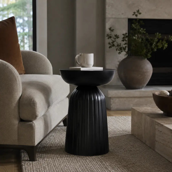 Fluted Matte Black Accent Table