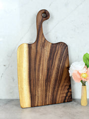 Close-up of live edge grain and natural rim detail — Live Edge Walnut Handled Cutting Board
