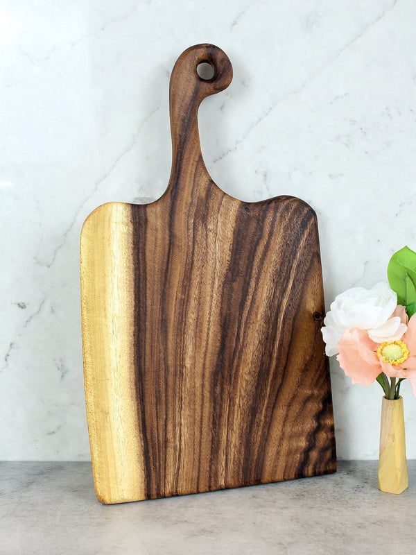 Close-up of live edge grain and natural rim detail — Live Edge Walnut Handled Cutting Board