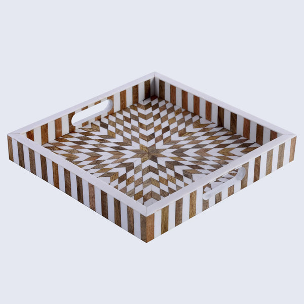 Resin Inlay Wood Geometric Decorative Tray