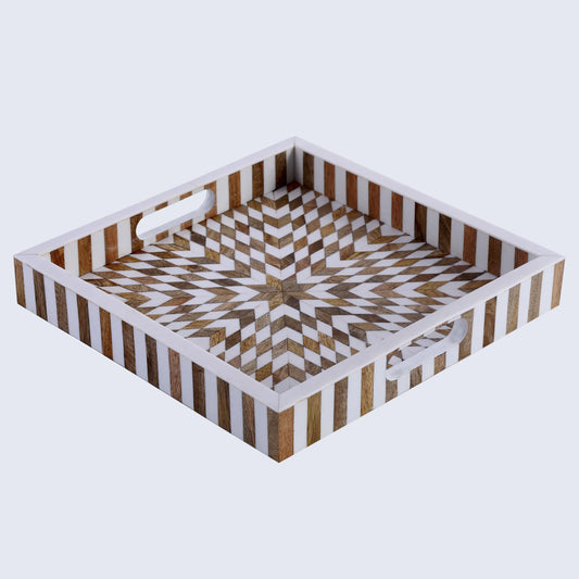 Resin Inlay Wood Geometric Decorative Tray