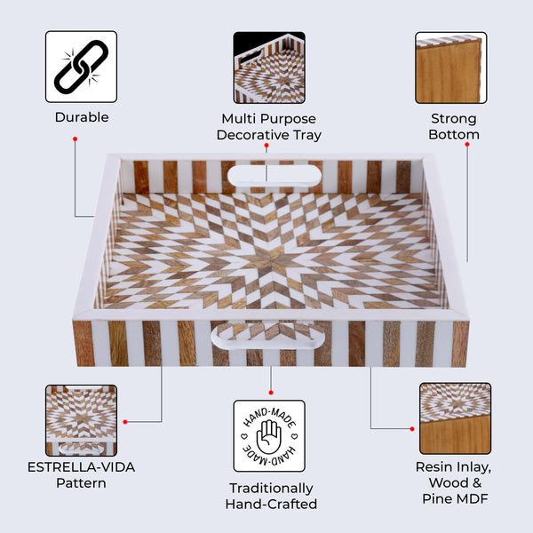 Resin Inlay Wood Geometric Decorative Tray