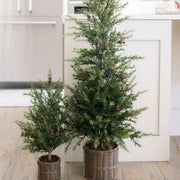 Faux Pine Tree in Woven Basket