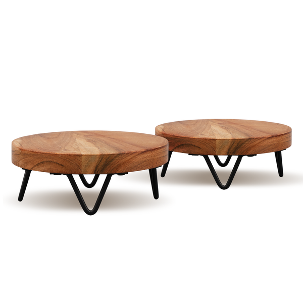 Round Acacia Wood Display Riser Set