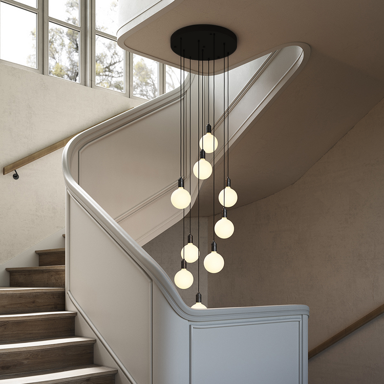 Graphite Nine-Light Pendant with Sphere IV Bulbs