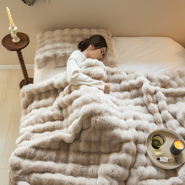 Bubble-Texture Fleece Throw Blanket — Sculpted bubble-fleece throw in five colors and five sizes