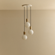 Oak Triple Pendant with Sphere IV Bulbs, White Canopy
