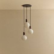 Walnut Triple Cluster Pendant with Sphere IV Bulbs