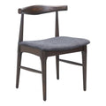 Elbow-Back Upholstered Dining Chair Set — Mid-century elbow-back dining chairs in espresso wood and grey woven fabric, set