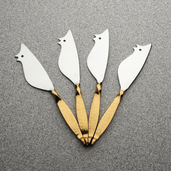 Close-up of material and construction detail — Mouse-Form Gold-Handle Cheese Knife Set