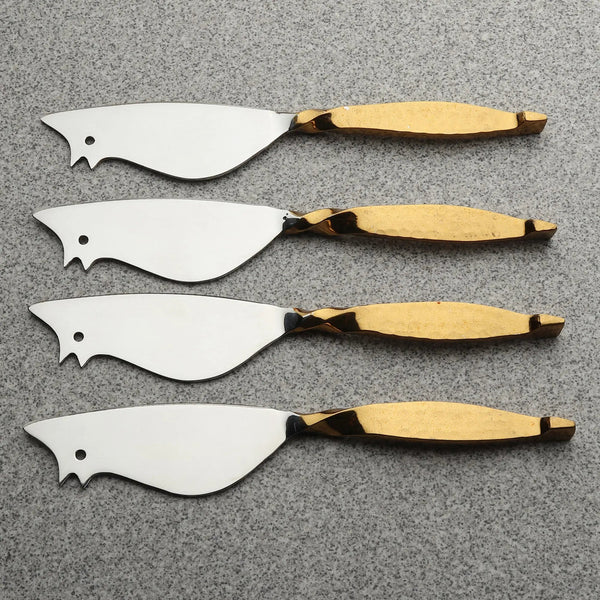 Mouse-Form Gold-Handle Cheese Knife Set in a styled home setting