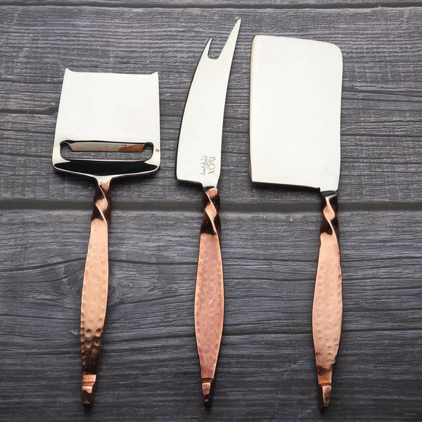 Hammered Copper-Handle Cheese Knife Set