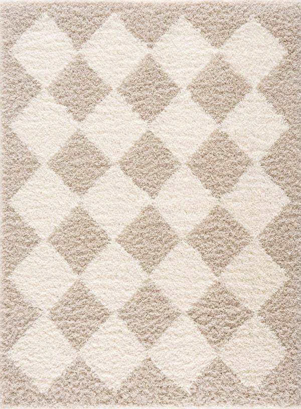 Cream & Beige Diamond Shag Area Rug