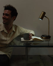Brass LED Desk Lamp with Adjustable Shade & Wireless Charging