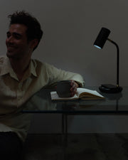 Brass LED Desk Lamp with Adjustable Shade & Wireless Charging