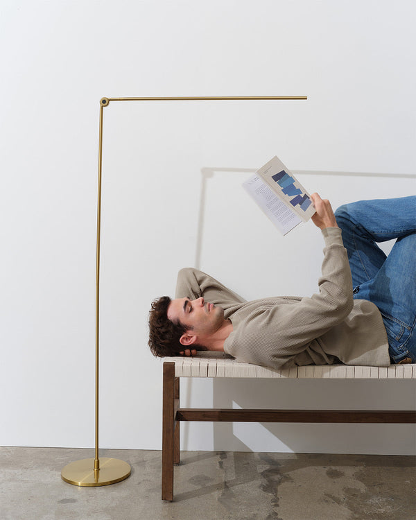 Gold-Finish Linear LED Floor Lamp with Right-Angle Arm