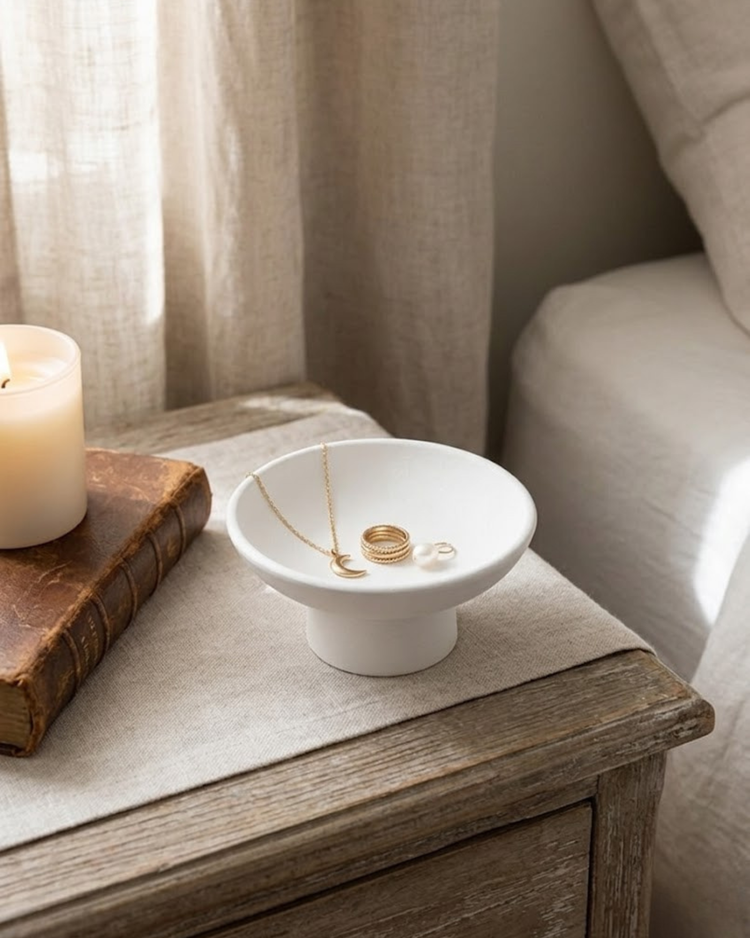 Matte White Footed Decorative Bowl