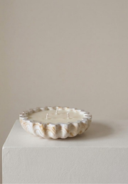 Marbled Handmade Ceramic Resin Fluted Candle Bowl, 3-Wick