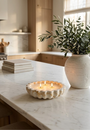 Marbled Handmade Ceramic Resin Fluted Candle Bowl, 3-Wick