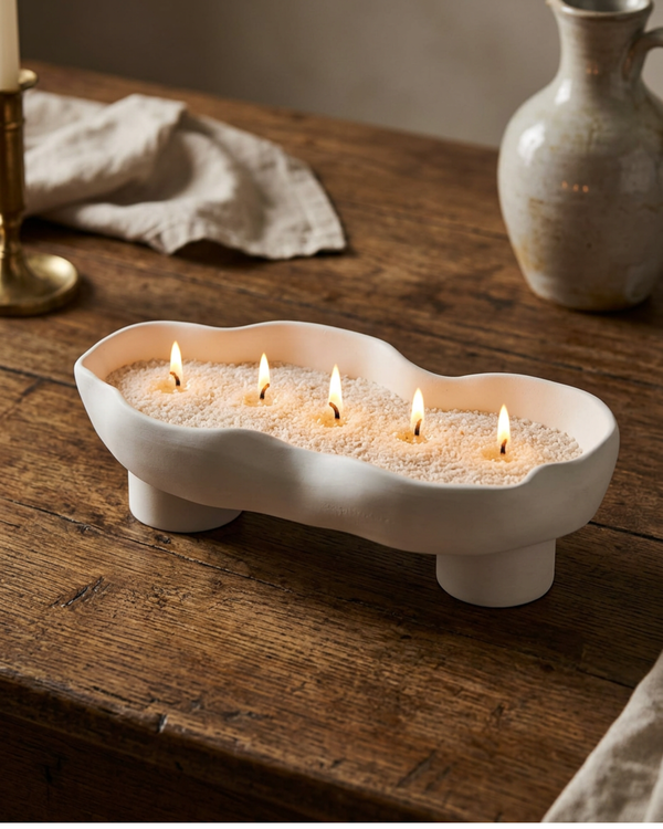 Scalloped Sand Wax Candle Tray